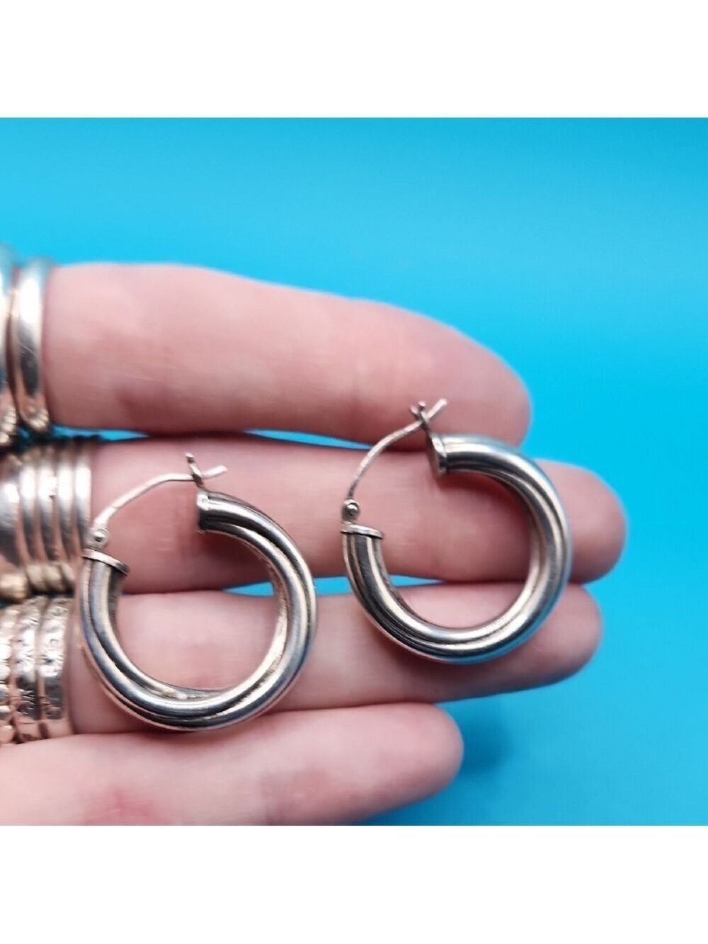 Vintage Sterling Silver Hoop Earrings - Picture 3 of 5
